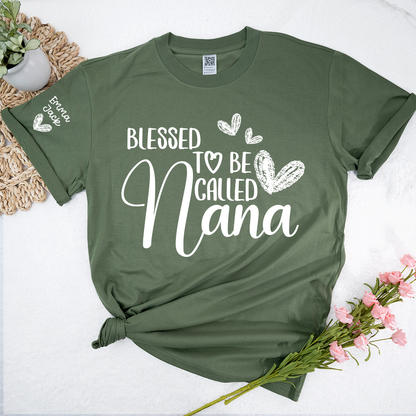 Blessed To Be Called Nana Personalized T-Shirt, Custom Name Nana Tee with Heart Graphic
