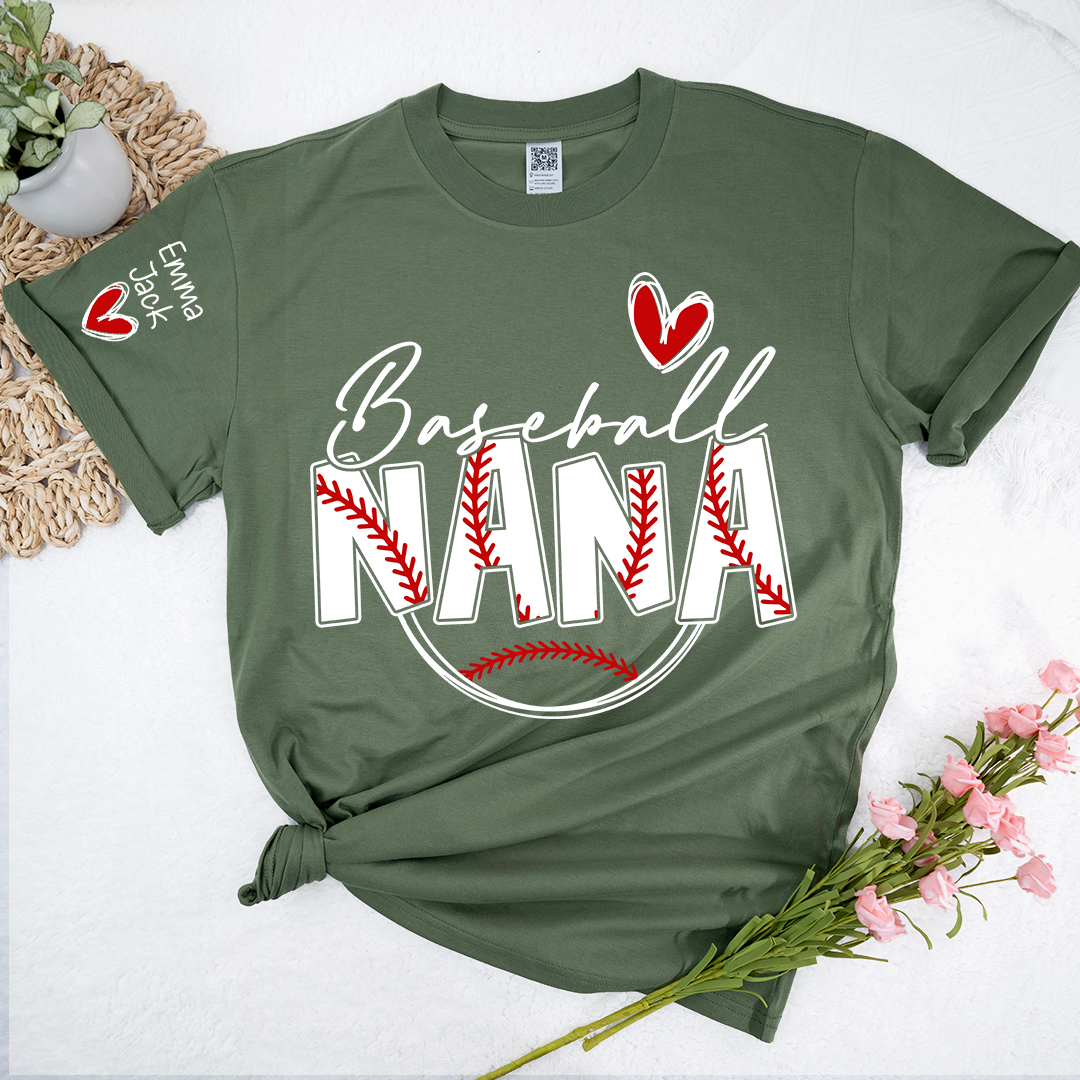 Personalized Baseball Nana T-Shirt, Custom Nana Tee for Proud Baseball Grandma, Give Grandma And Kids