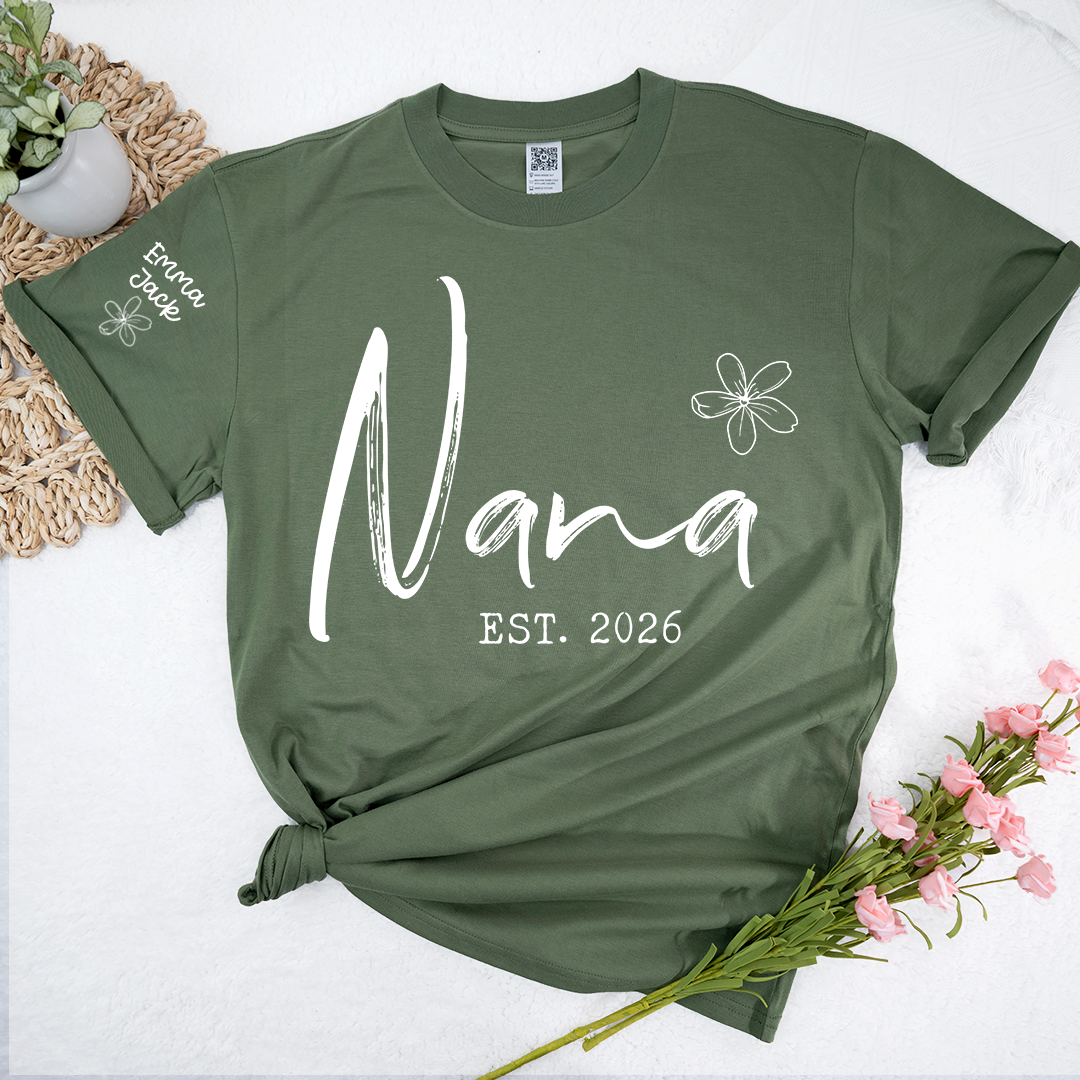 Custom Nana T Shirt Est 2026, Personalized Grandma Shirt, Minimalist Nana Name Tee, Family Gift for Nana from Grandkids