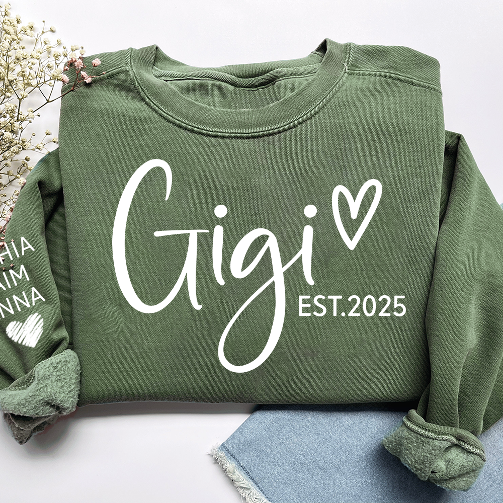 Personalized Gigi Est Heart Sweater, Gift for Grandma and Kids, Unique Gift for Grandma and Family