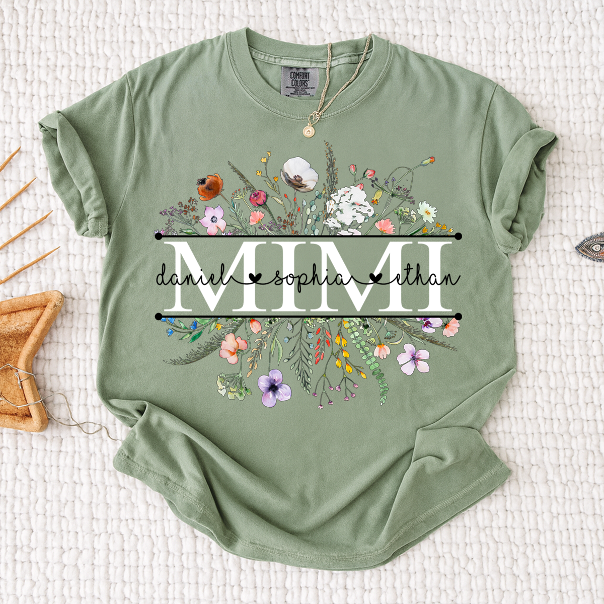 Comfort Colors Personalized Grandma Monogram Shirt, Custom Family Names Floral T-Shirt