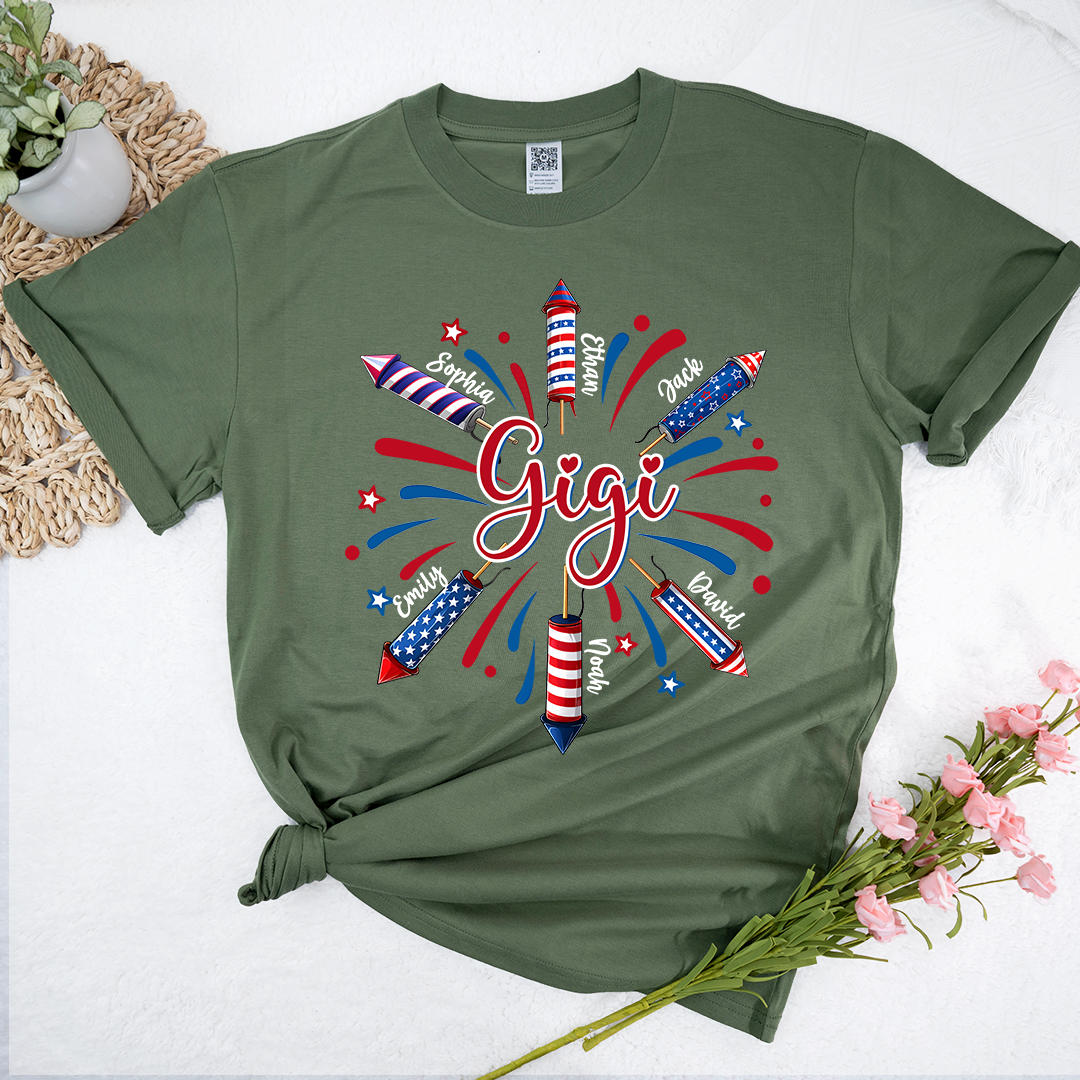 Personalized Gigi 4th July Independence Day American Flag T-Shirt, Patriotic Gift For Grandma And Kids