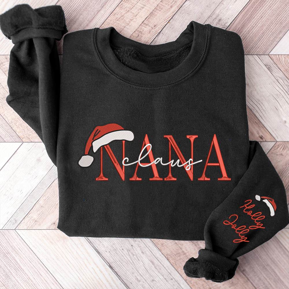Nana Claus Christmas And Kids Embroidered Sweatshirt