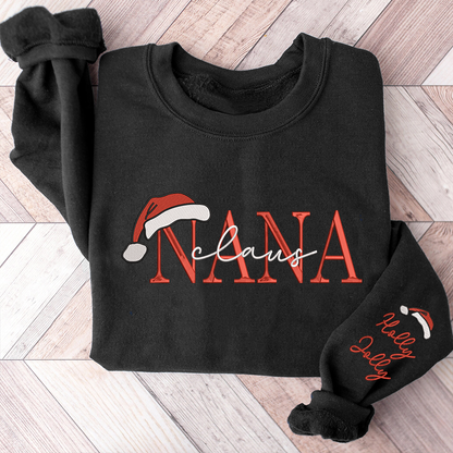 Nana Claus Christmas And Kids Embroidered Sweatshirt
