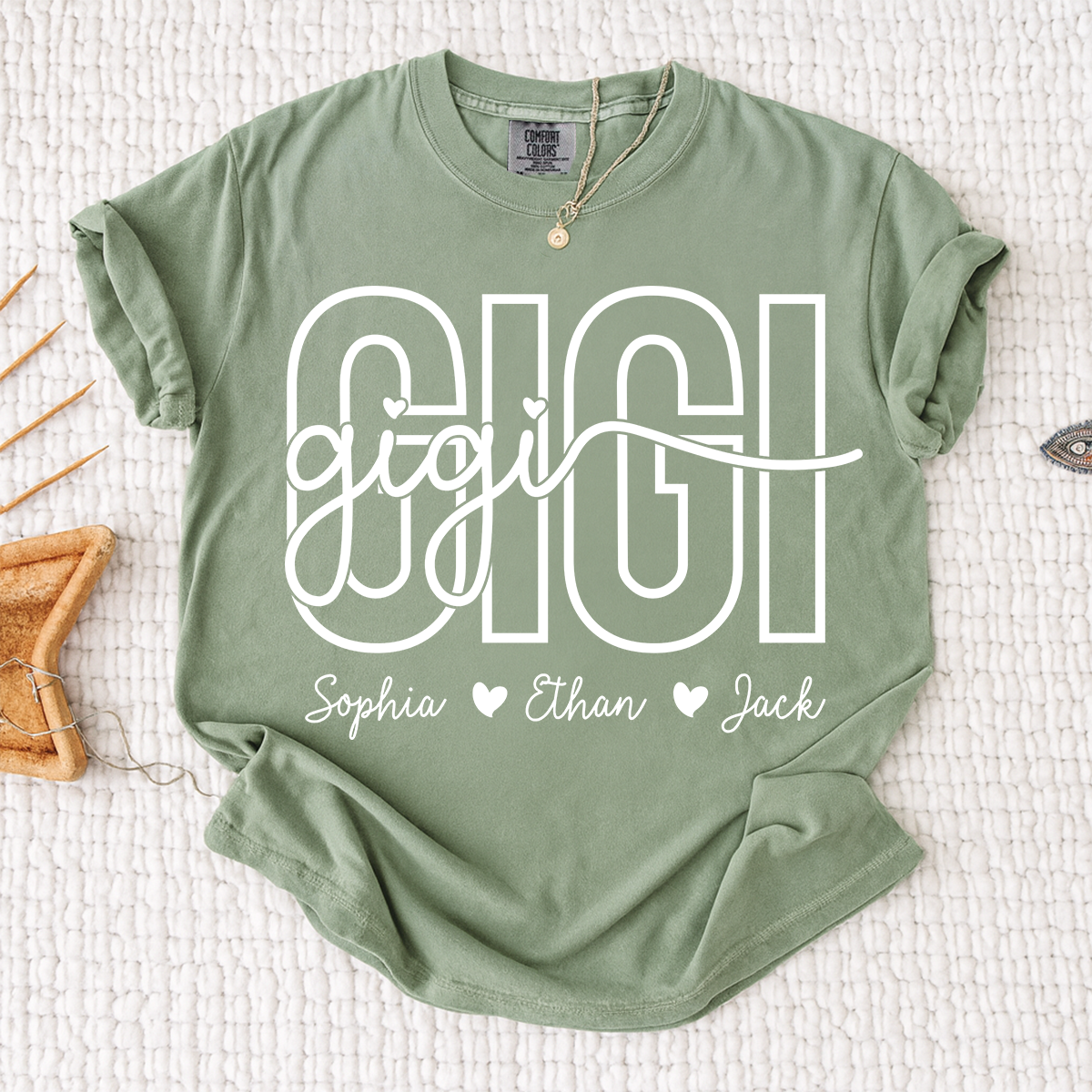Comfort Colors® Custom Name Gigi Shirt for Women, Personalized Grandma Tee with Grandkids Names, Meaningful Family Gift for Gigi Lovers