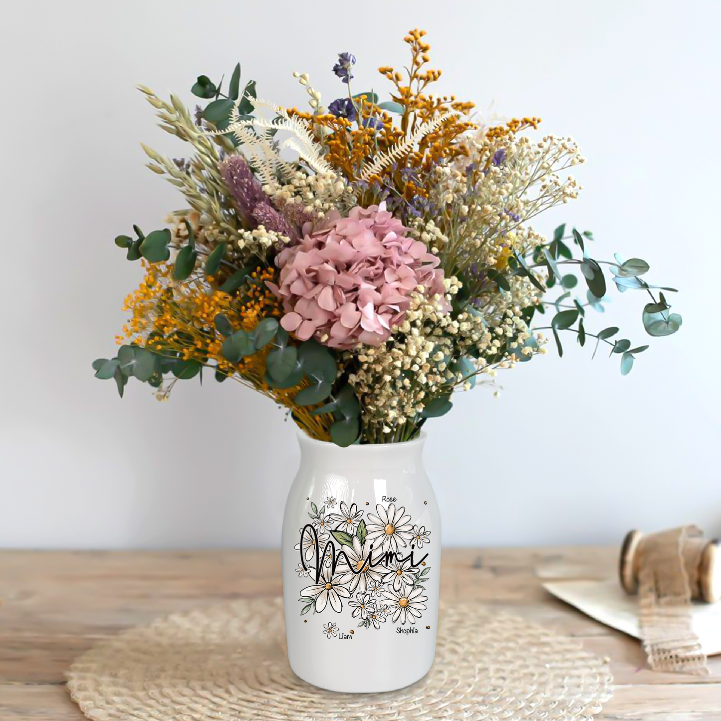 Daisy Mimi And Kids - Custom Home Decoration Flower Vase According To Family Requirements - Warm Gift For Mother's Day, Ceramic Flower Vase