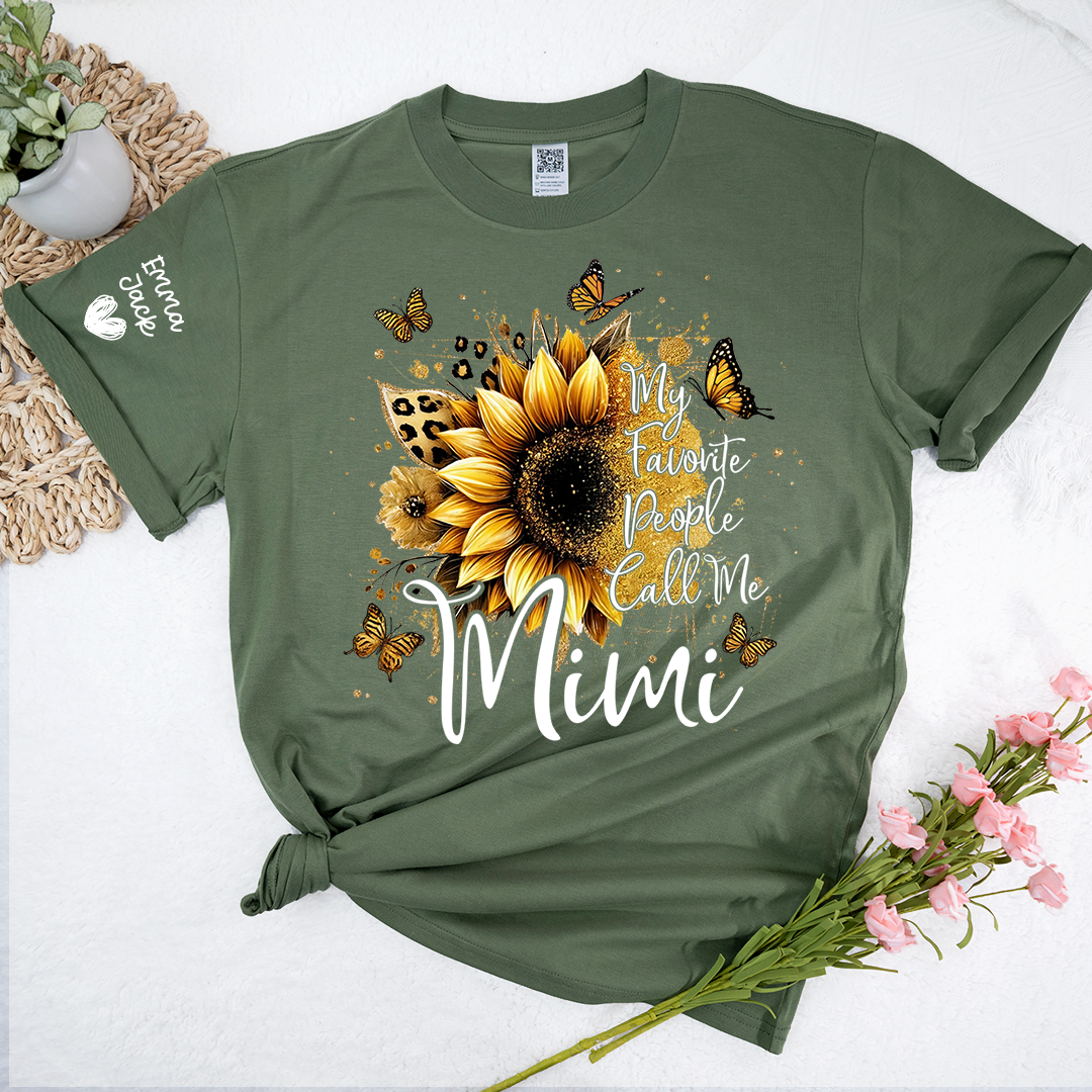 My Favorite People Call Me Mimi Shirt, Personalized Nana T-Shirt with Sunflower and Butterfly Design