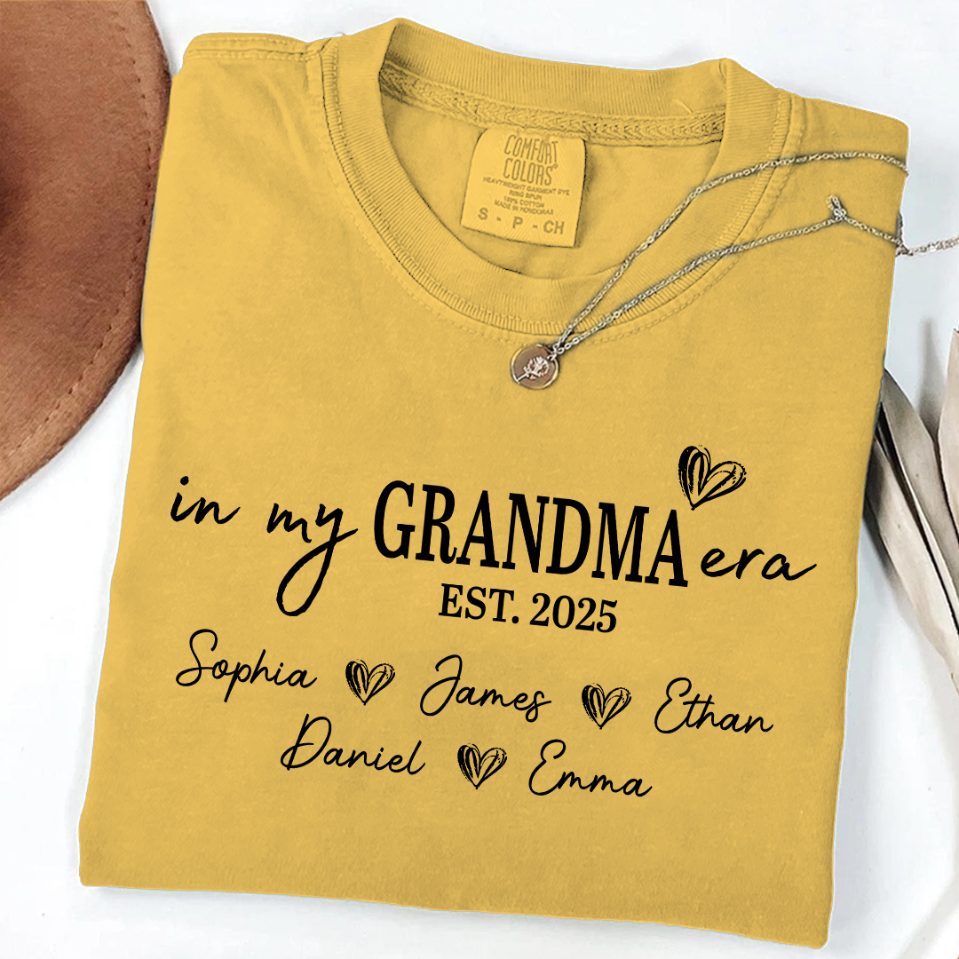 Comfort Colors In My Grandma Era Est 2025 Custom Shirt, Gift for Grandmother with Kids' Names