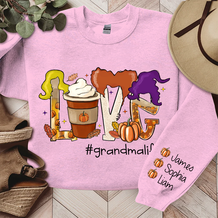 Love Grandma Life Coffee Autumn, Custom Grandma & Kids, Autumn Gift, Grandma Gift TH Sweatshirt