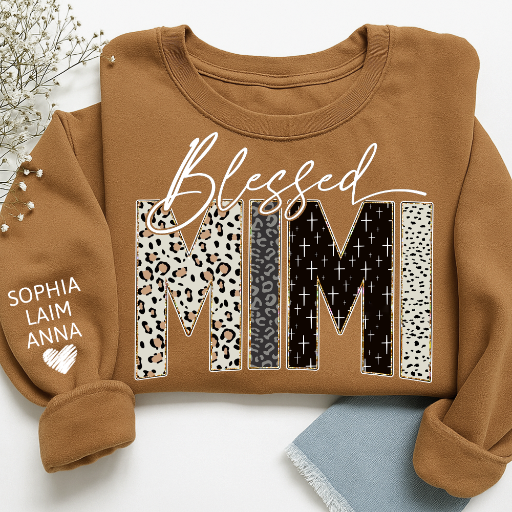 Personalized Blessed Mimi Leopard Sweatshirt – Custom Bible Style Design, Unique Gift for Grandma and Her Grandkids