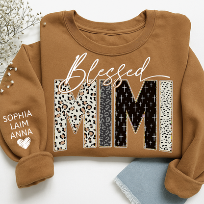 Personalized Blessed Mimi Leopard Sweatshirt – Custom Bible Style Design, Unique Gift for Grandma and Her Grandkids