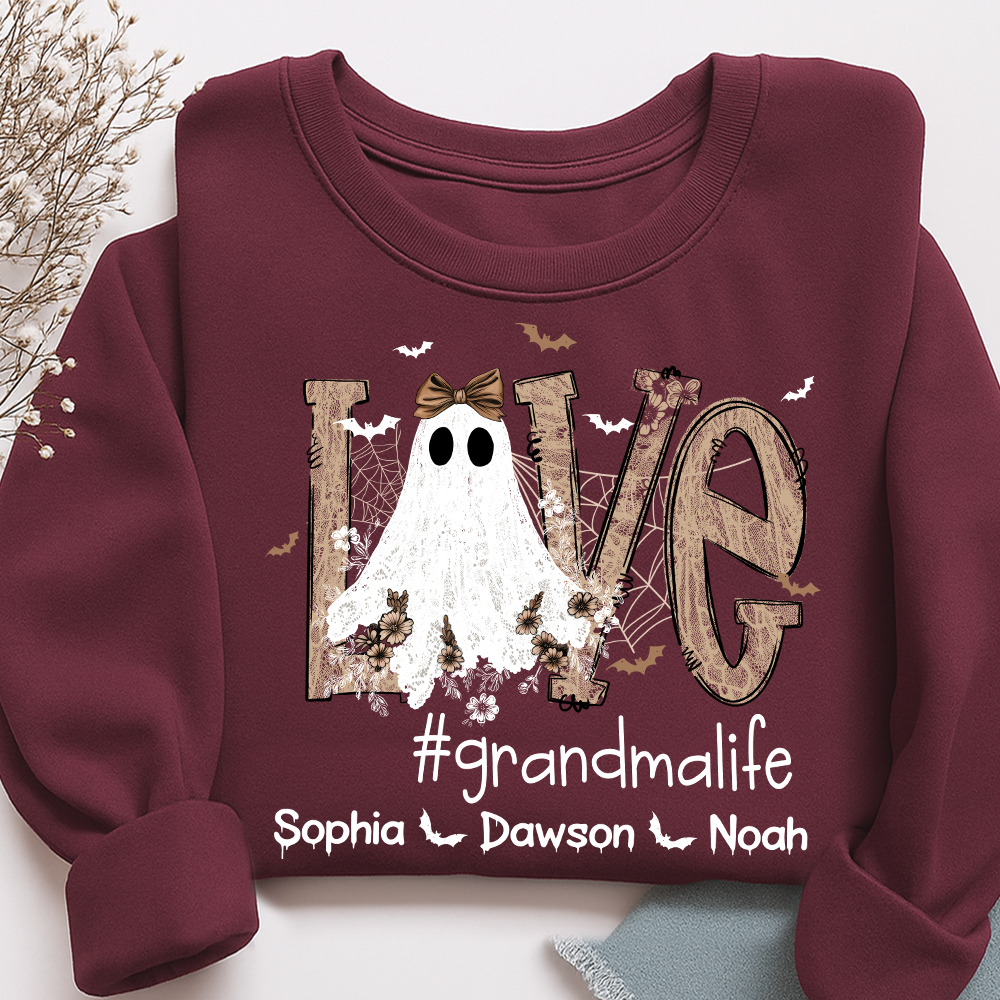 Love Grandma Life Halloween Sweatshirt, Custom Gifts for Grandma and Grandchild