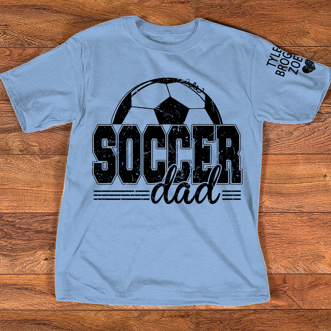 Personalized Soccer Dad T-Shirt, Soccer Papa with Names, Football Gift for Dad And Kids