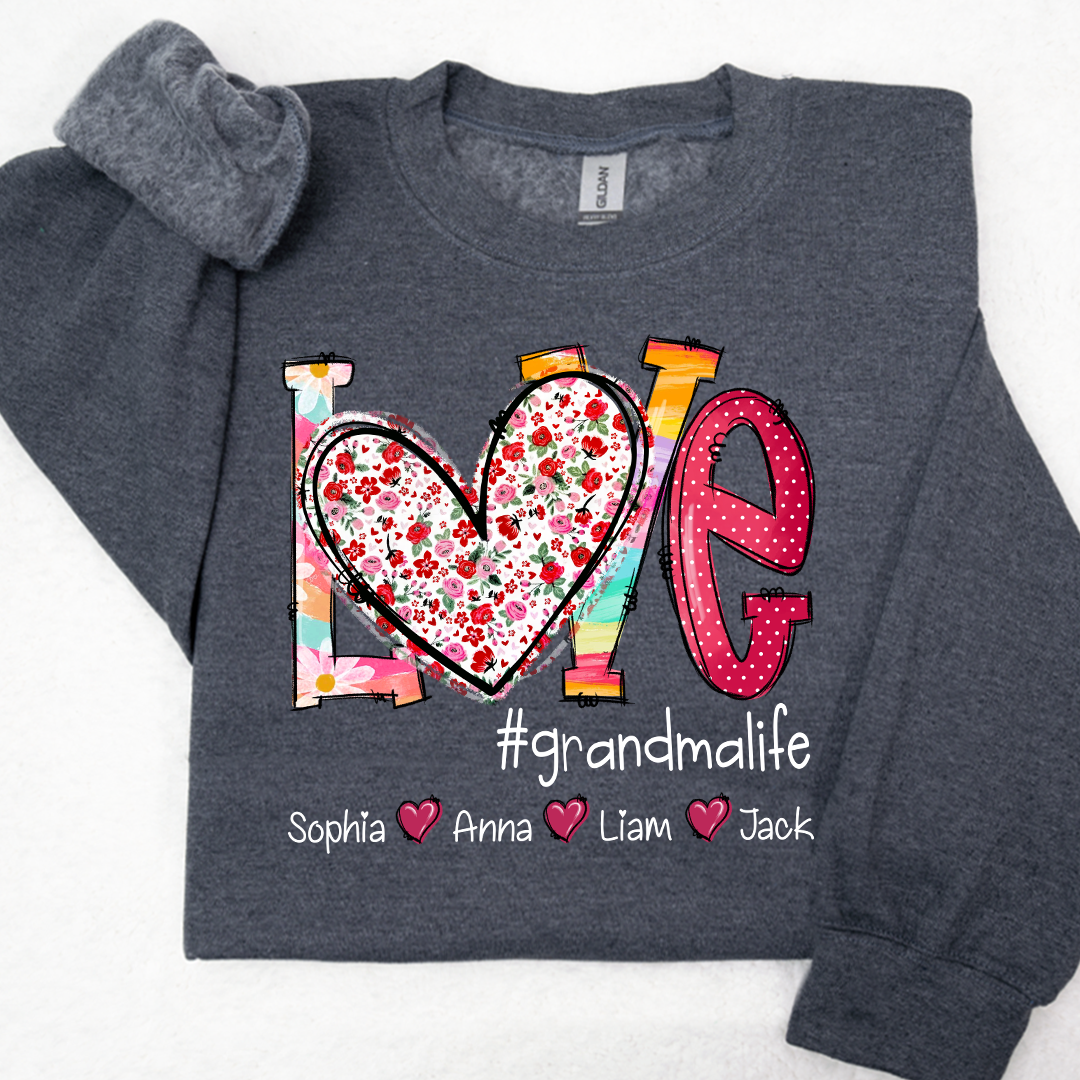 Valentine Heart Custom Name Grandma And Kids LTP01