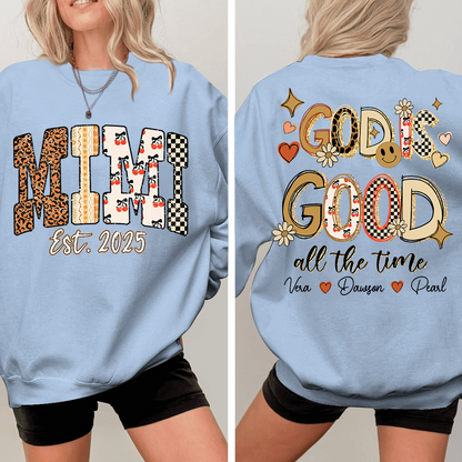 Christian Mimi Sweatshirt, Personalized Grandma and Grandkids Names, God Is Good Design