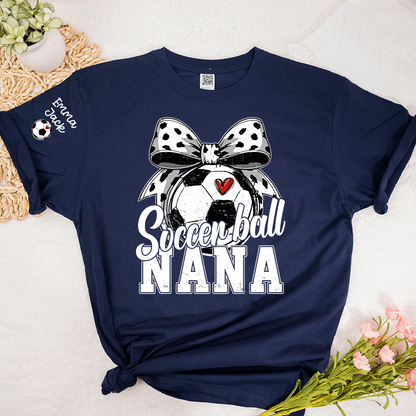 Soccer Nana Shirt Personalized with Grandkids Names, Soccer Ball Bow Family T Shirt