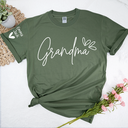 Personalized Heart T-shirt For Grandma, Custom Name Gift For Grandma And Grandchildren