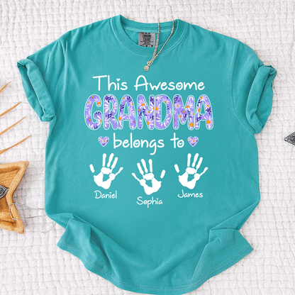 Comfort Colors This Awesome Grandma T Shirt with Handprints, Personalized Family Gift for Grandma