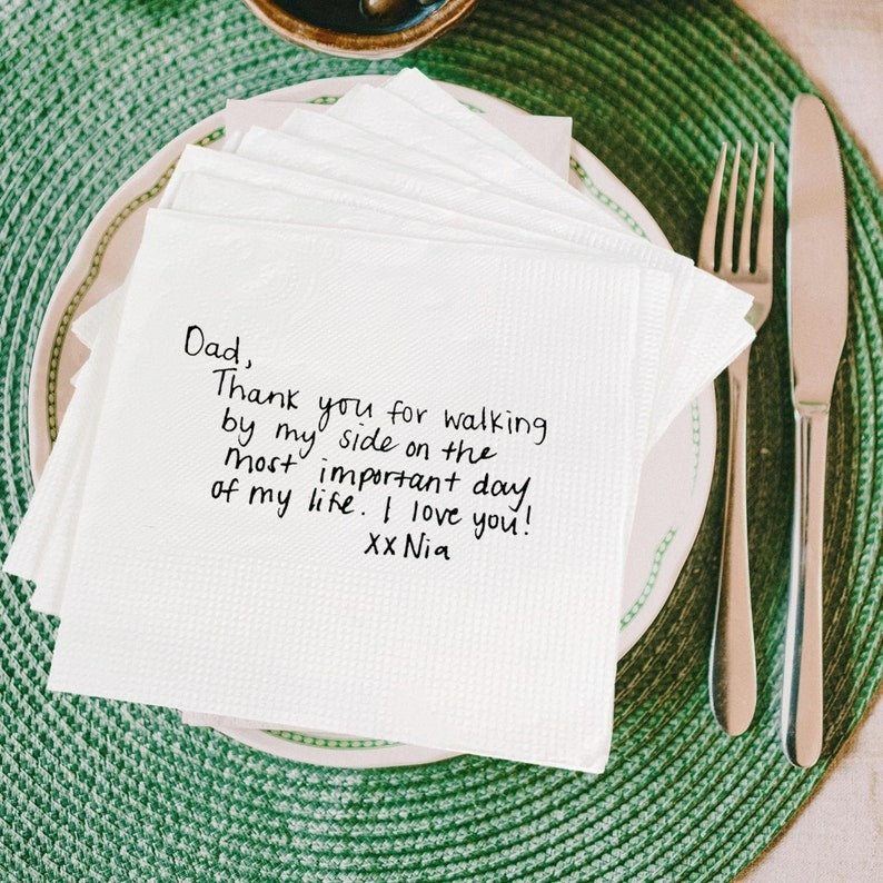 Personalized Handwritten Note Paper Napkins, Custom Your Handwriting Napkins Printed Wedding Cocktail Napkins Custom Love Note Paper Napkins