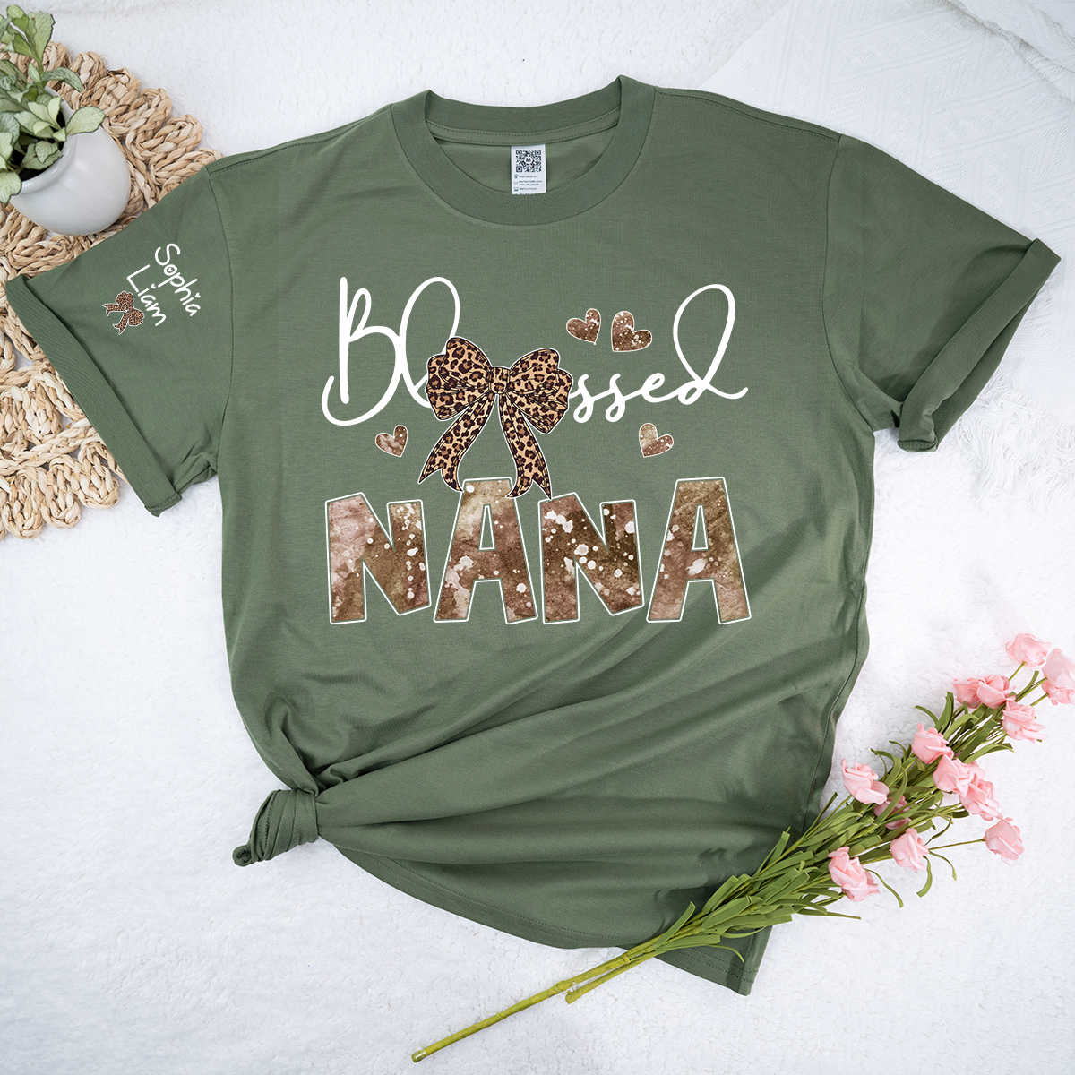 Blessed Nana Grandma Shirt, Elegant Nana T Shirt with Bow and Hearts, Family Gift