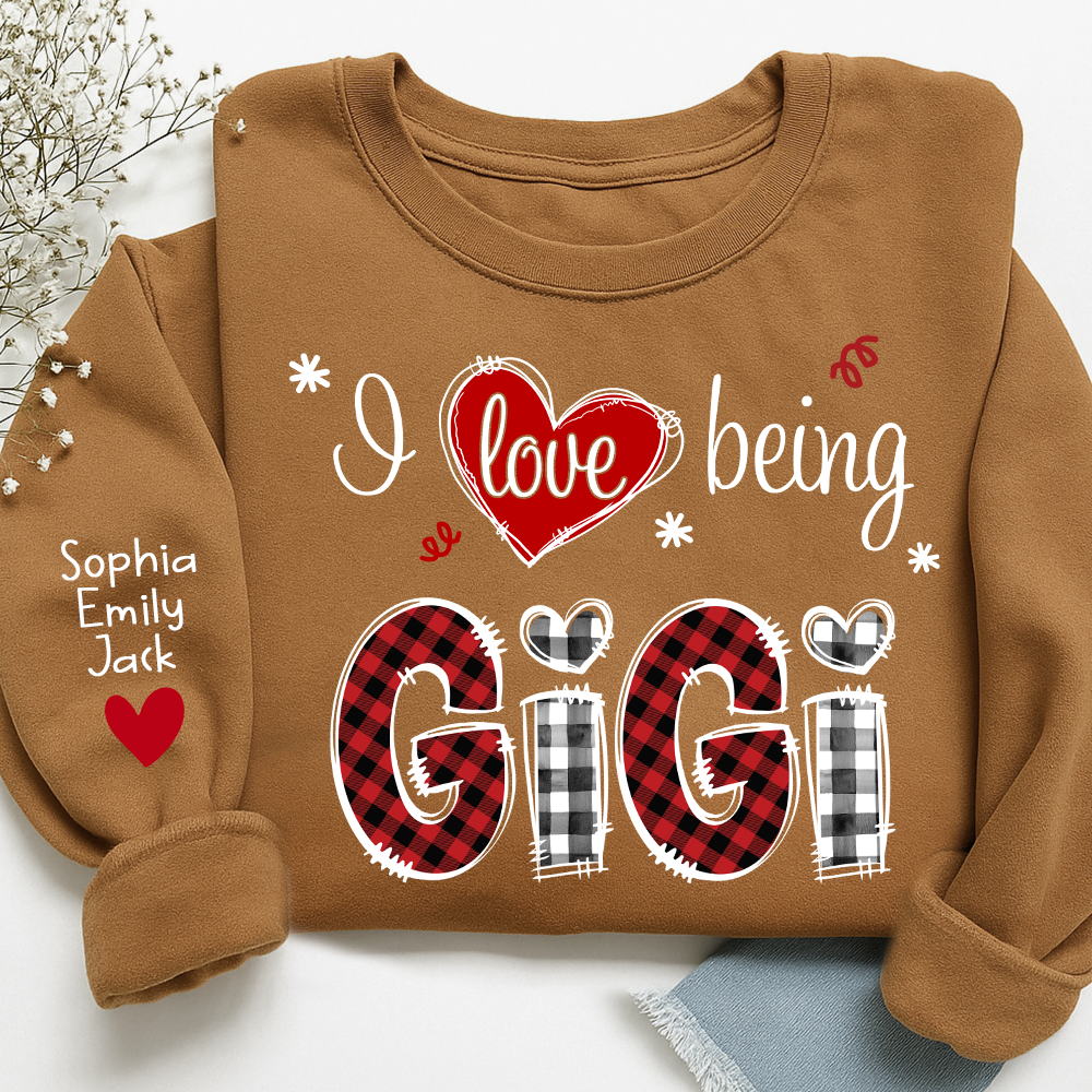 Valentine I Love Being Grandma Sweatshirt, Heart Patchwork Gift For Grandma And Kids