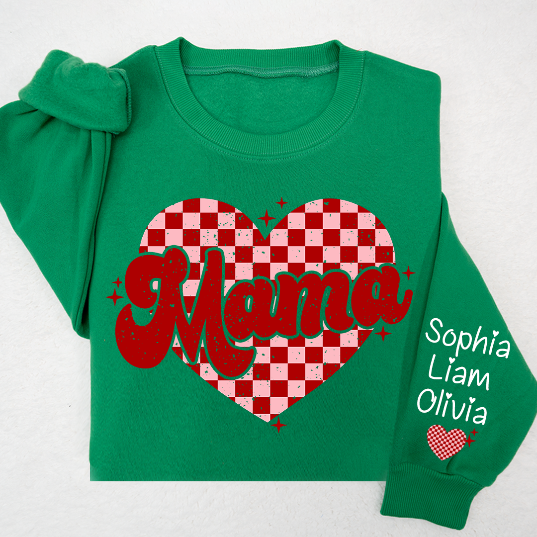 Valentines Day Mama Checkered Heart And Kids LTP01