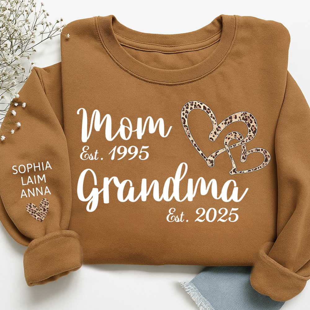 Mom Est Grandma Est personalized sweatshirt, A Loving Gift For The Family On Valentine's Day