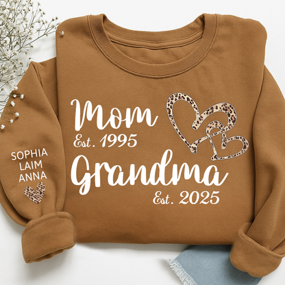 Mom Est Grandma Est personalized sweatshirt, A Loving Gift For The Family On Valentine's Day