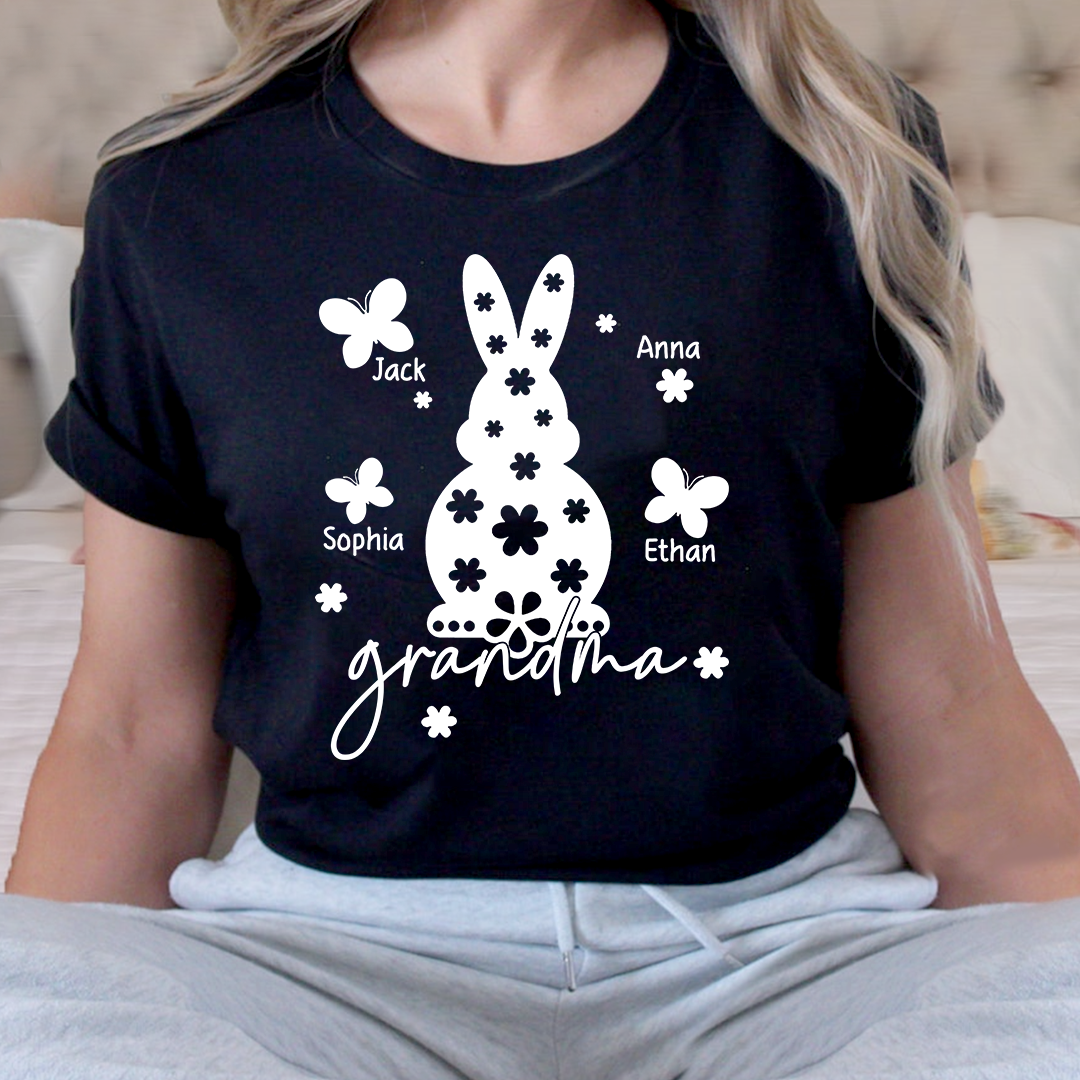 Personalized Grandma Easter Bunny T-shirt, Custom Grandma And Kids
