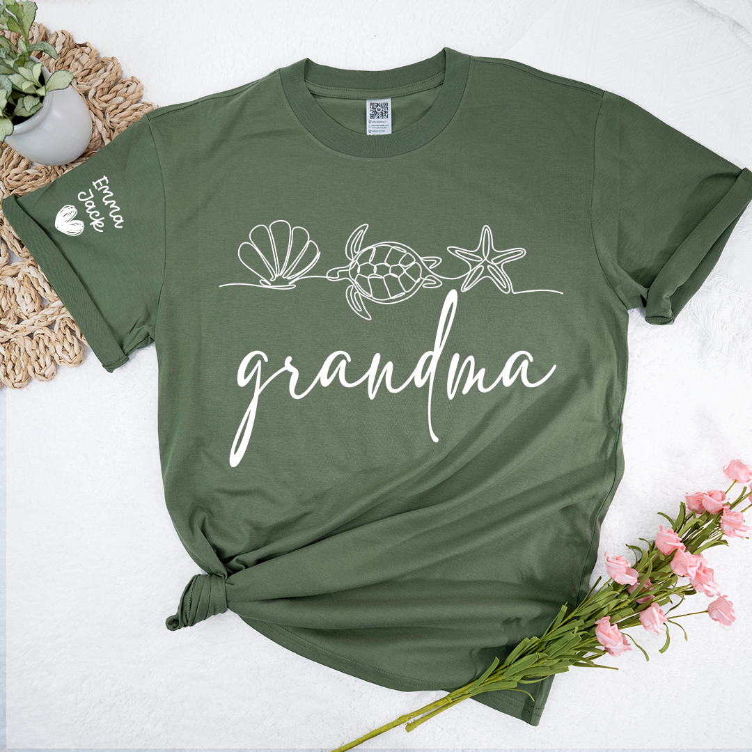 Grandma Coastal Sea Animal T-Shirt, Fun Summer Beach Graphic Tee For Gift Grandma And Kids