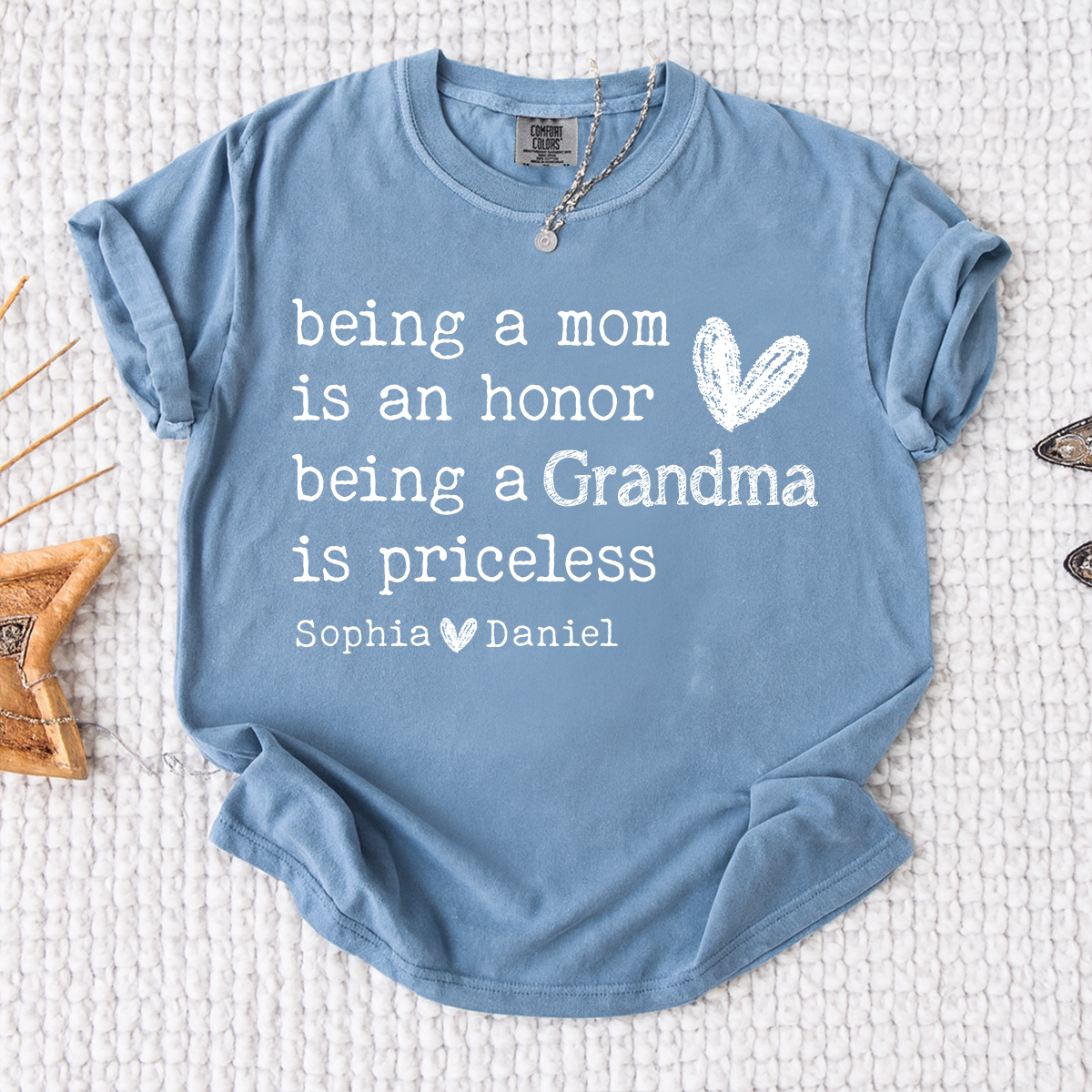 Comfort Colors Custom Grandma T Shirt with Grandkids Names Meaningful Quote Being a Mom Is an Honor Grandma Is Priceless Personalized Family Shirt