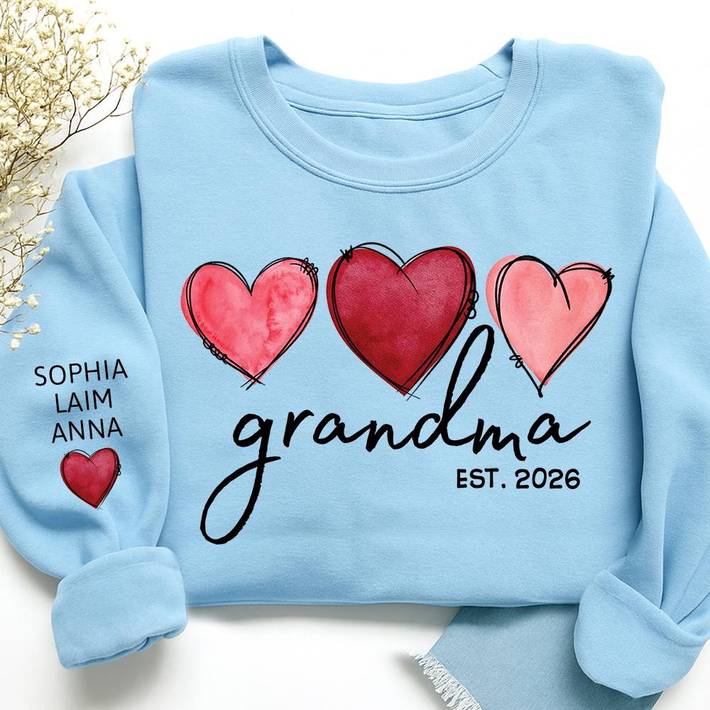 Custom Grandma Valentine Sweatshirt, Heart Valentine Gifts For Grandma And Kids