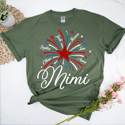 Mimi USA Fireworks Shirt, Custom Family Names for 4th of July or Independence Day Celebration