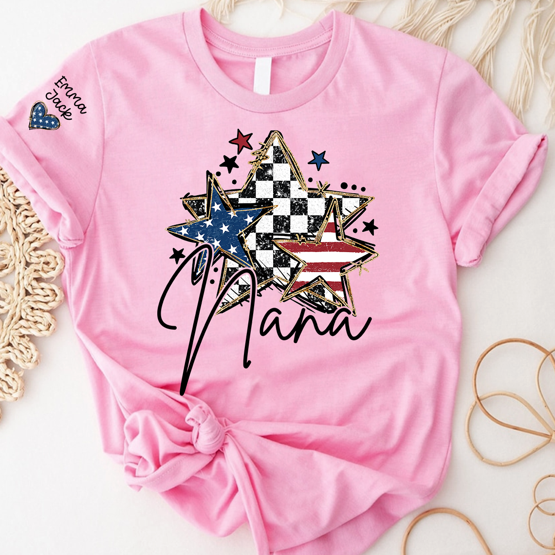 Custom Nana Flag Star T-shirt, Grandma Shirt with Kids, Mother's Day Gift for Grandma