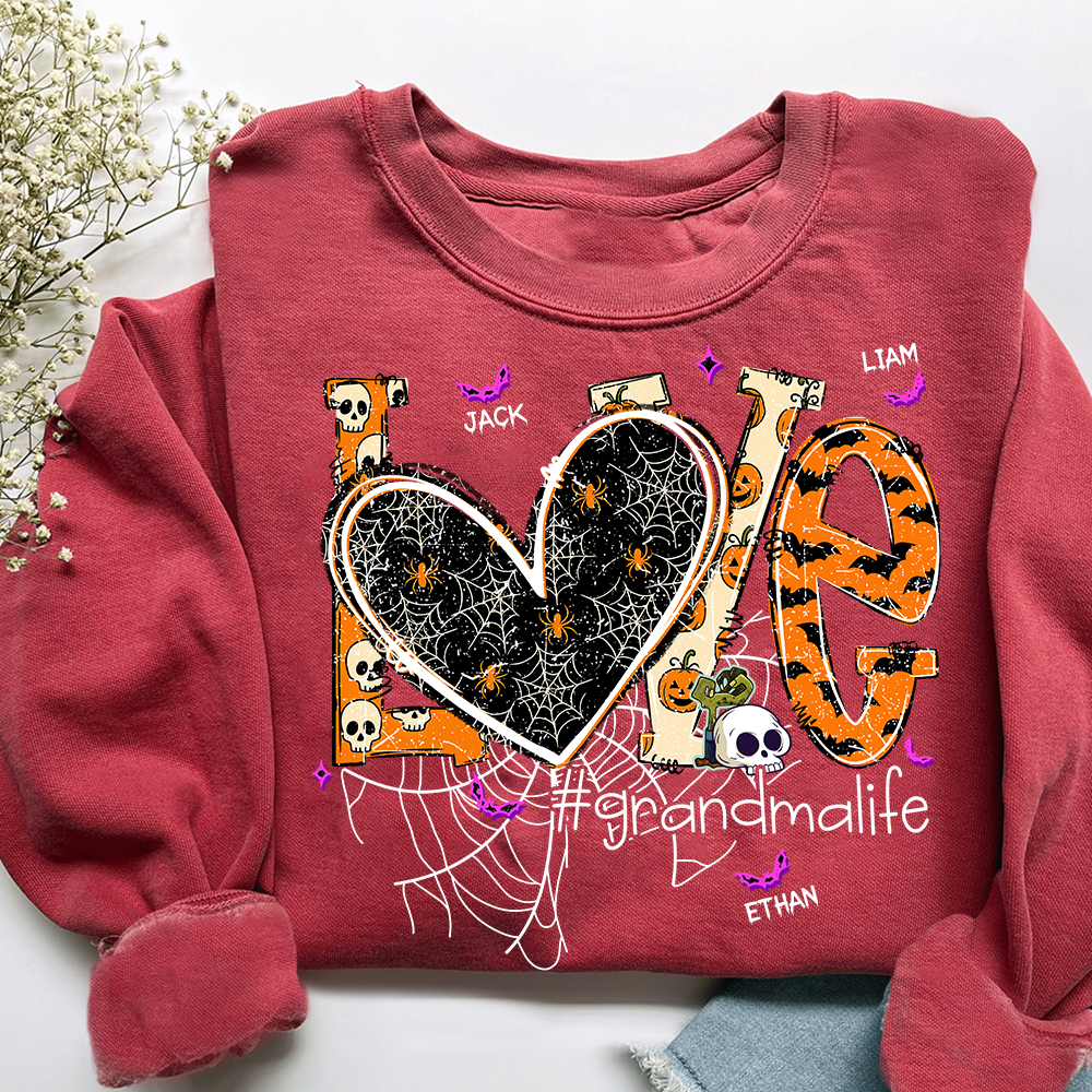 Grandma Life Halloween Sweatshirt, Cute Love Spooky Bat Gift for Grandma And Kids