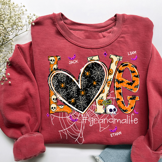 Grandma Life Halloween Sweatshirt, Cute Love Spooky Bat Gift for Grandma And Kids