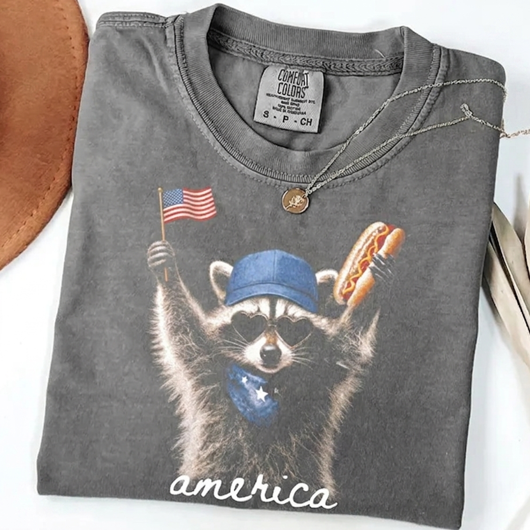 Comfort Colors® Patriotic Raccoon Shirt, Funny America Shirt, USA Flag Animal Graphic Shirt, Independence Day Shirt, 4th of July Apparel