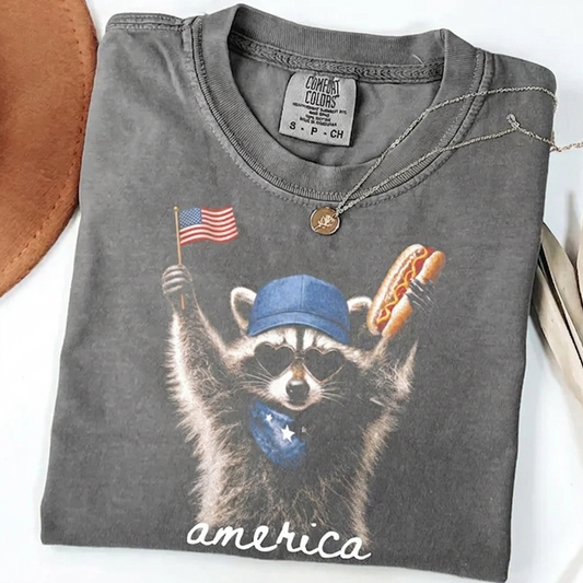 Comfort Colors® Patriotic Raccoon Shirt, Funny America Shirt, USA Flag Animal Graphic Shirt, Independence Day Shirt, 4th of July Apparel