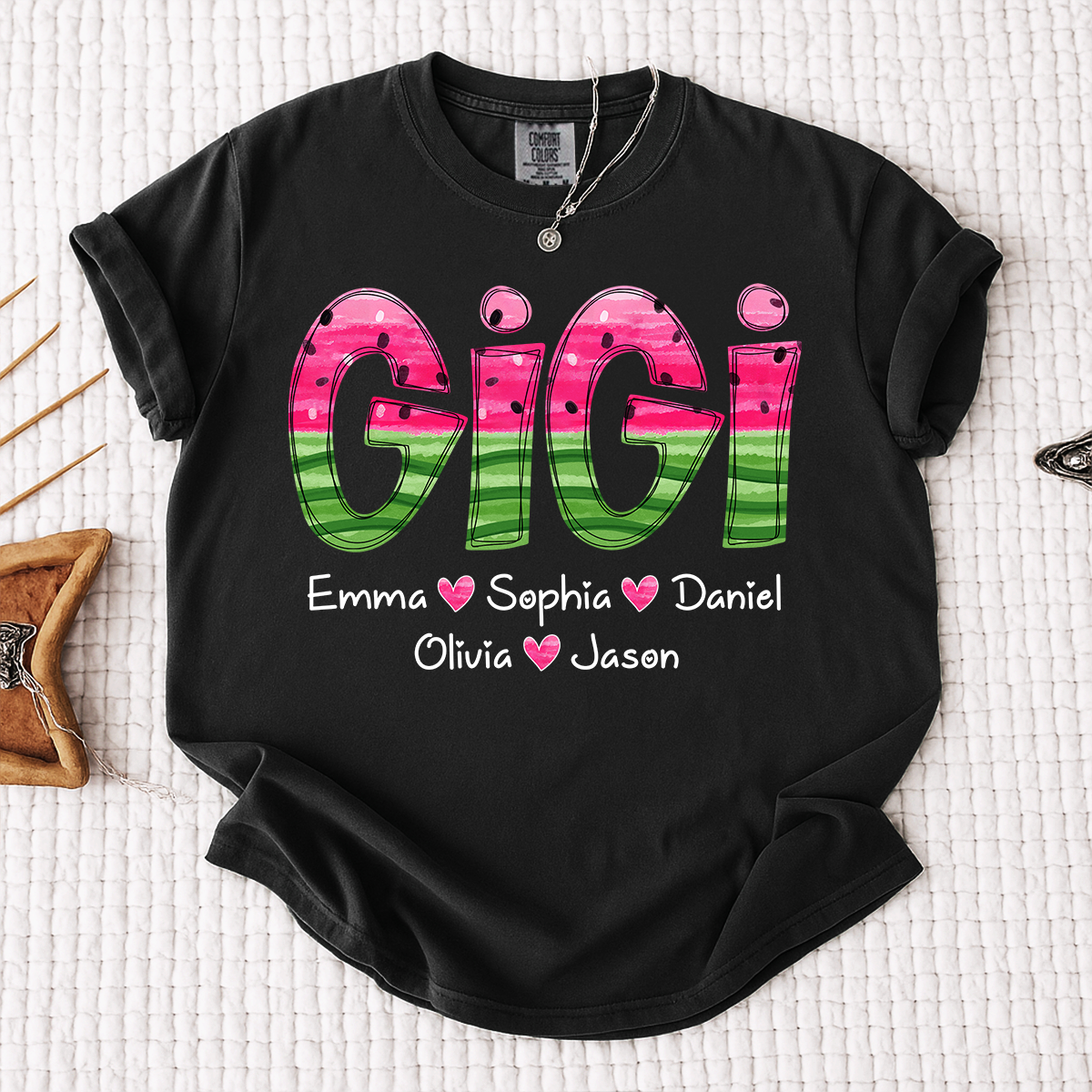 Comfort Colors Custom Gigi Grandma Shirt, Personalized Kids Names Watermelon Graphic Tee, Cute Summer Gift for Nana Mimi Grammy