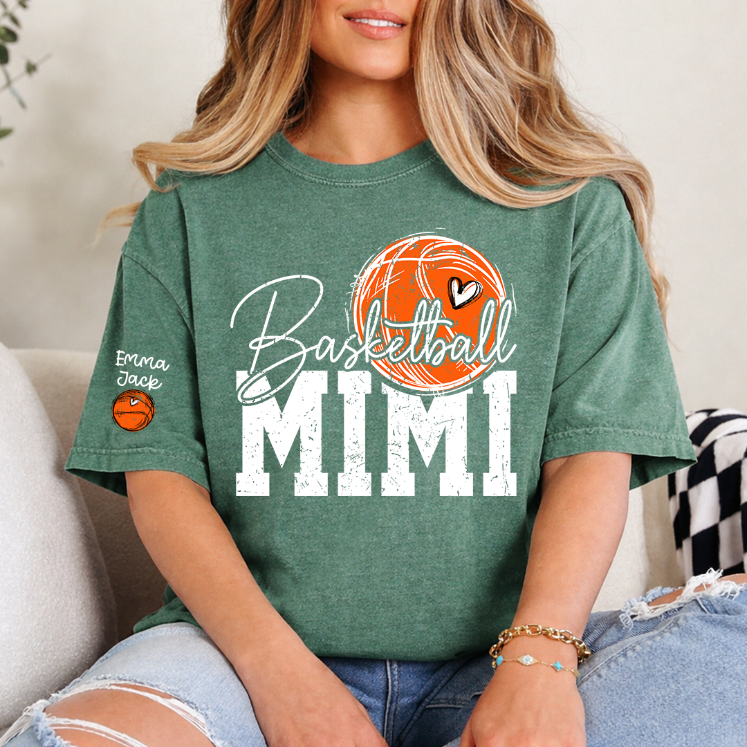 Basketball Mimi T Shirt with Custom Names, Basketball Heart and Hoop Design