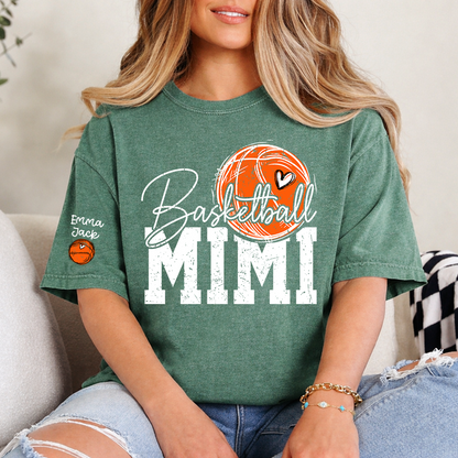 Basketball Mimi T Shirt with Custom Names, Basketball Heart and Hoop Design
