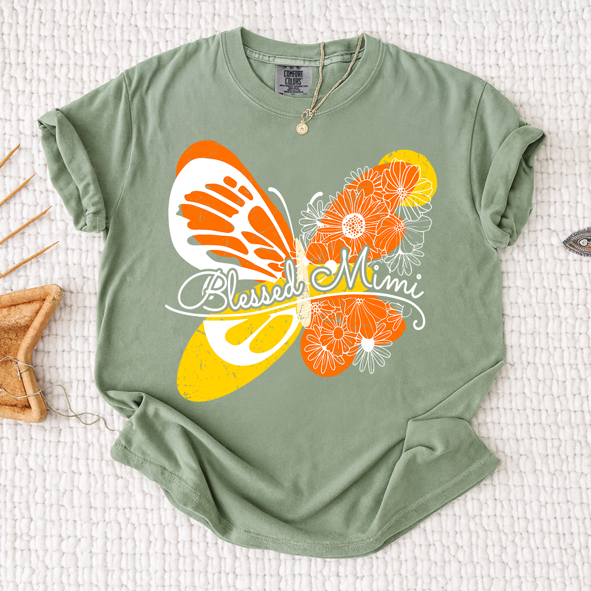 Comfort Colors Personalized Blessed Mimi Shirt with Butterfly and Floral Design, Custom Grandkids Names