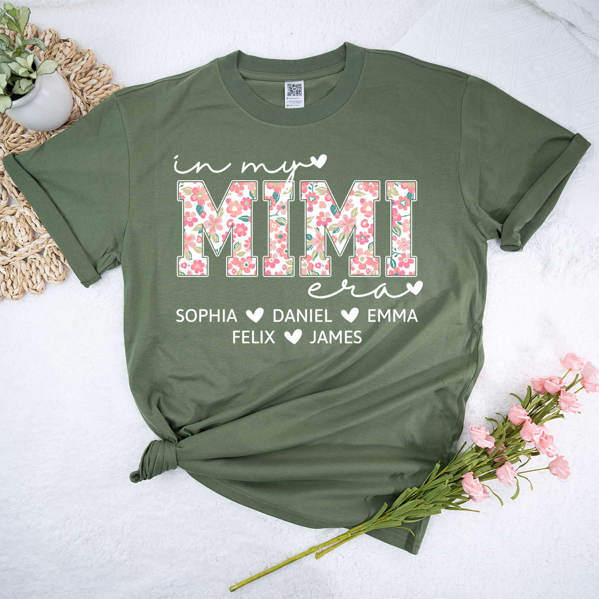 Custom In My Mimi Era Shirt, Personalized with Kids' Names and Floral Letters