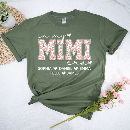 Custom In My Mimi Era Shirt, Personalized with Kids' Names and Floral Letters