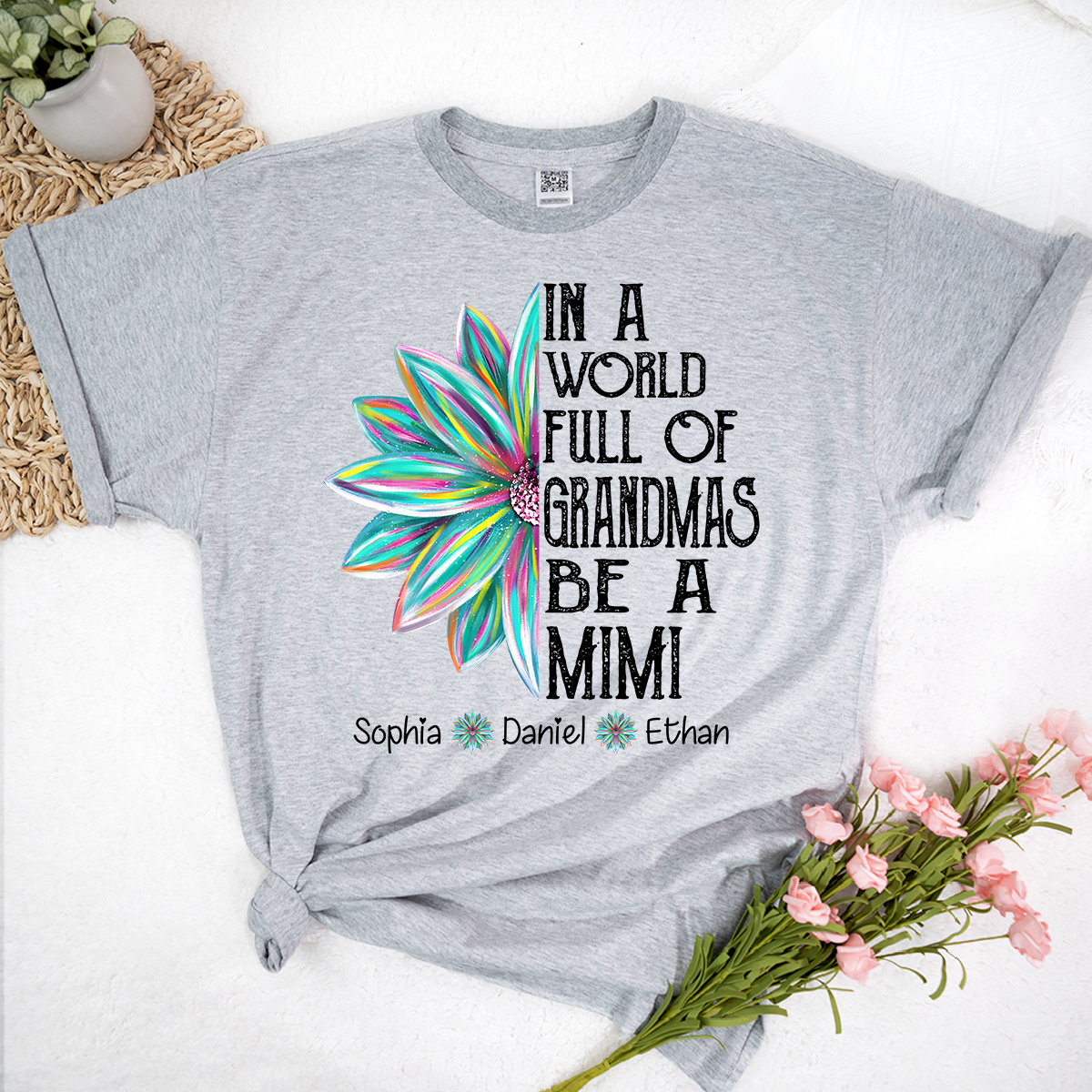Personalized Mimi Shirt with Grandkids Names, In A World Full of Grandmas Be a Mimi Tee, Custom Floral Family Gift for Grandma