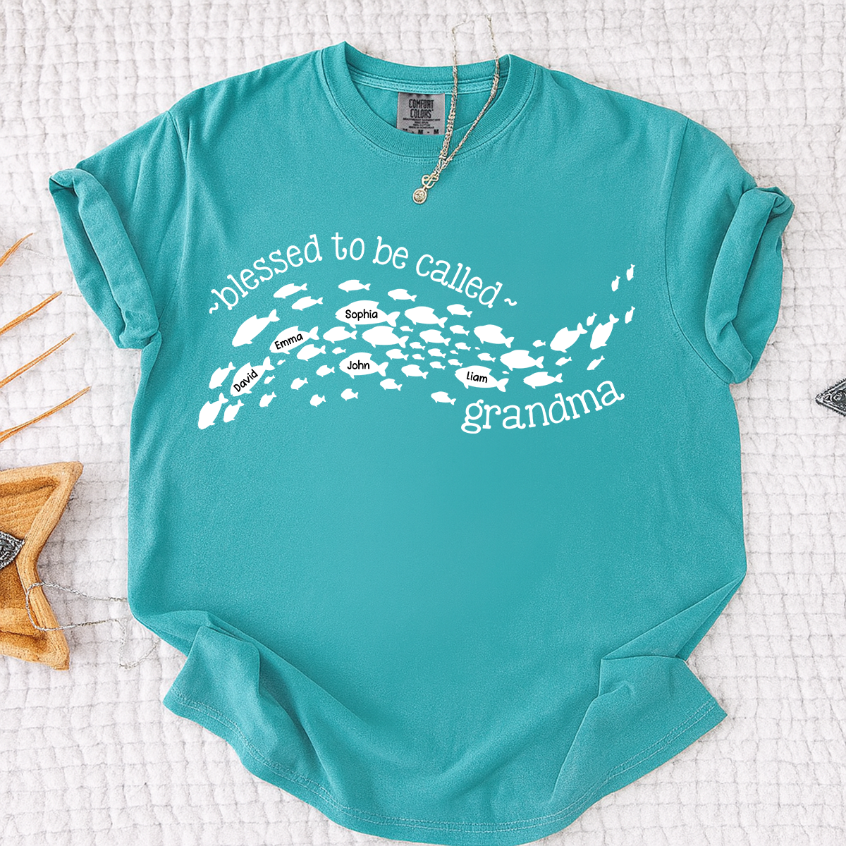Comfort Colors Personalized Grandma Ocean Fish Shirt, Blessed to be Called Grandma T-Shirt, Custom Grandkids Names Sea Life Gift