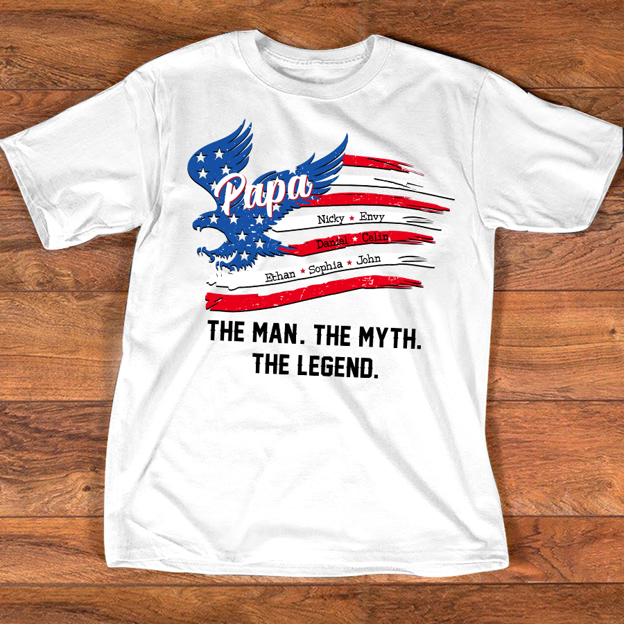 Personalized The Man The Myth The Legend Father's Day Shirt, Papa Shirt With Kid's Names, 4th of July Shirt