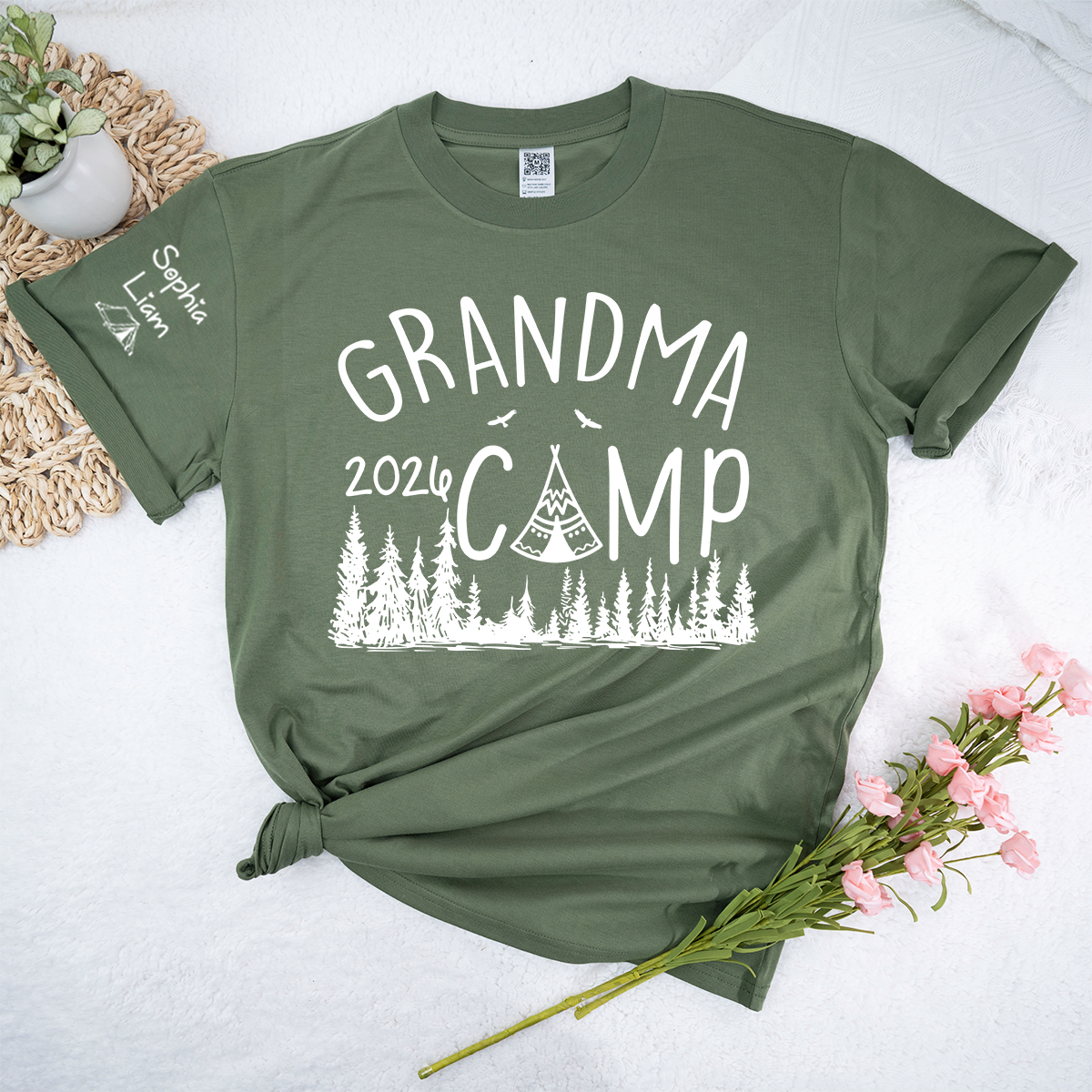 Grandma Camp 2026 T-Shirt, Custom Grandma Camping Shirt with Names, Cute Outdoor Family Vacation Tee for Grandma