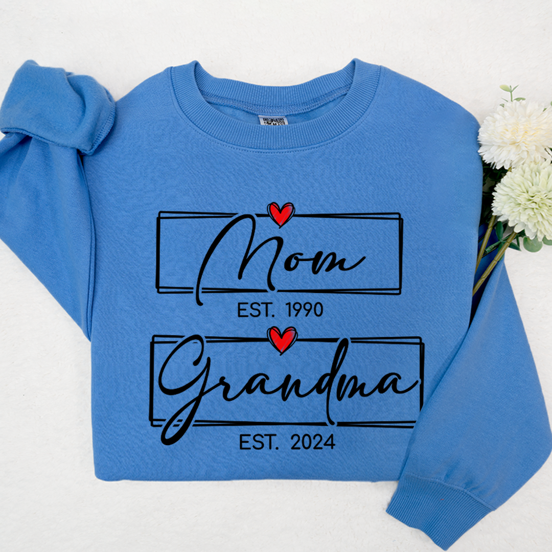 Mom Est Grandma Est Custom Heart Grandma Shirt, Mom Grandma