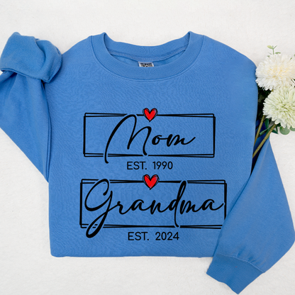 Mom Est Grandma Est Custom Heart Grandma Shirt, Mom Grandma